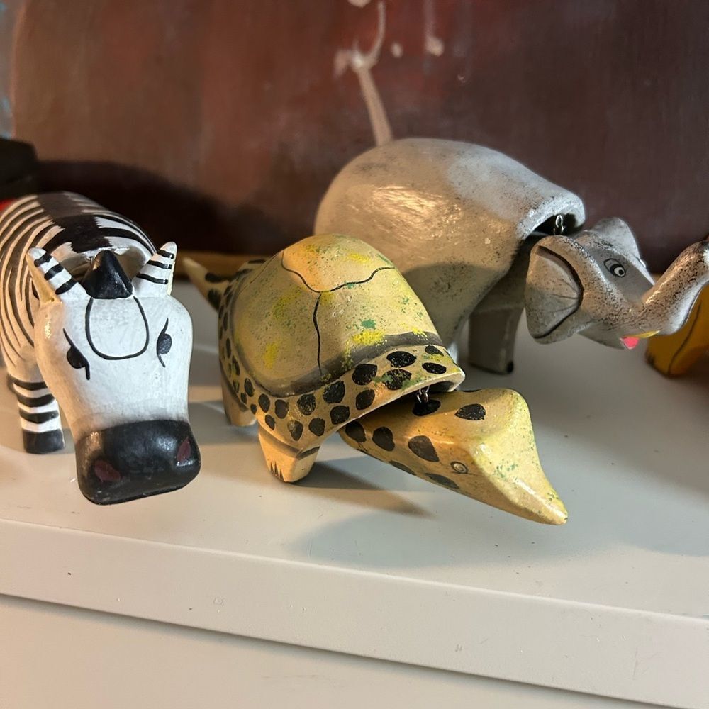 5 Handmade Oaxacan Wood Folk Art Bobble Heads Reptile Elephant Zebra - Picture 14 of 15